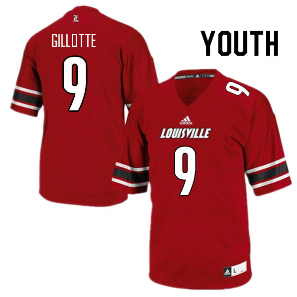 Youth #9 Ashton Gillotte Louisville Cardinals College Football Jerseys Sale-Red - Click Image to Close